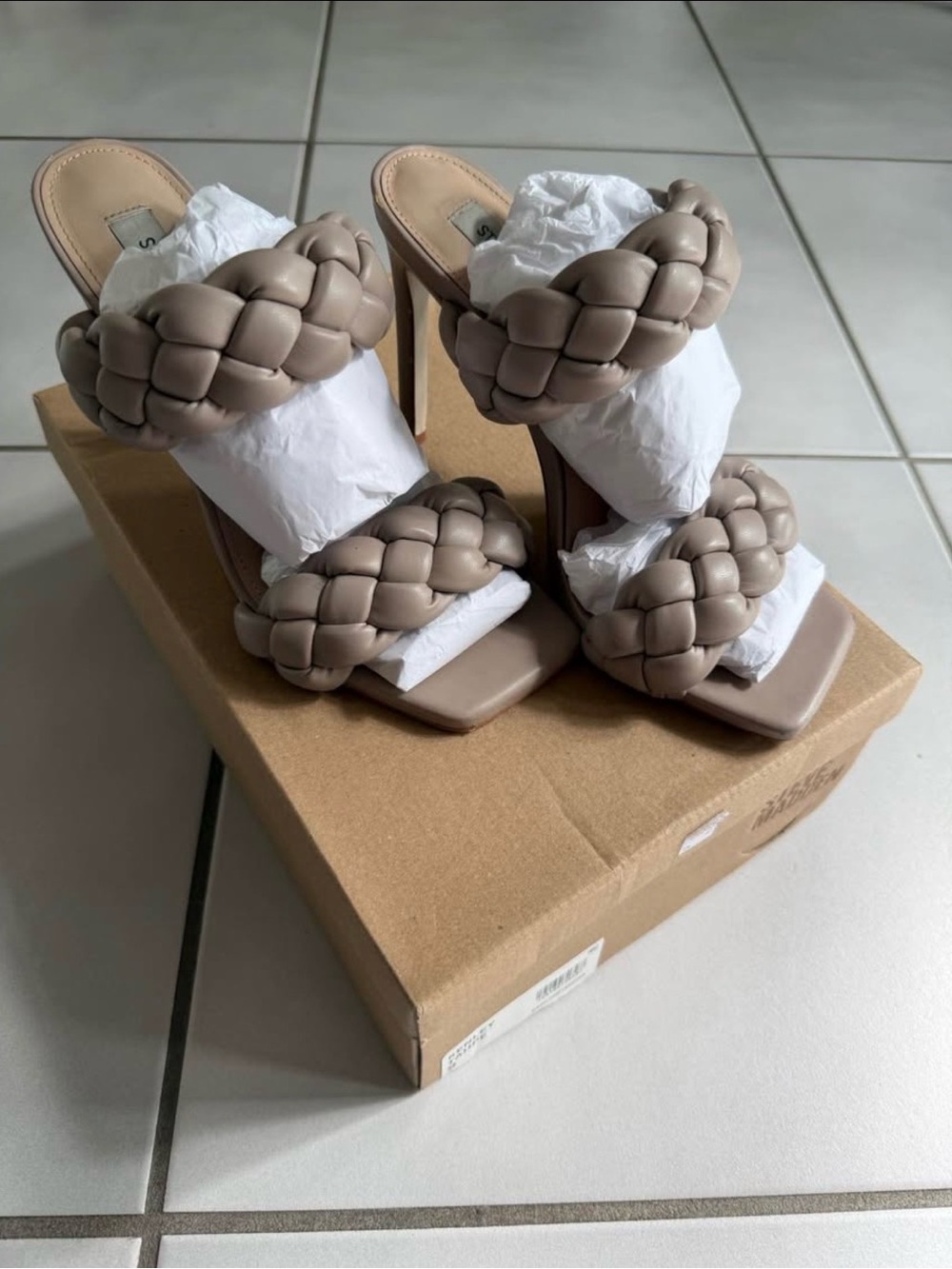 Steve Madden Taupe Braided Double-Strap High Heel Sandals